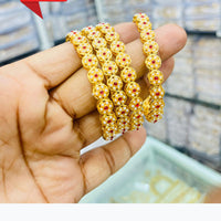 Everlasting Quality Jewels Traditional Floral Design with Pota Stone Bangles Set 