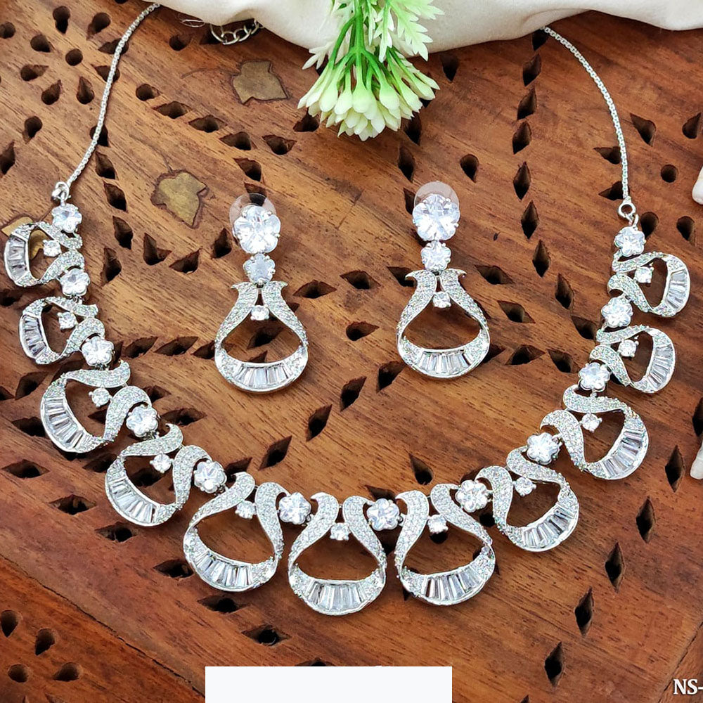 Everlasting Quality Jewels Sparkling American Diamond Necklace and Matching Earrings Set