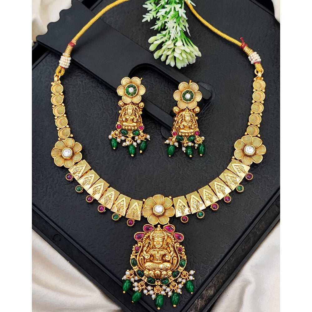 Everlasting Quality Jewels Traditional Pota Stone And Pearl Temple Necklace Set