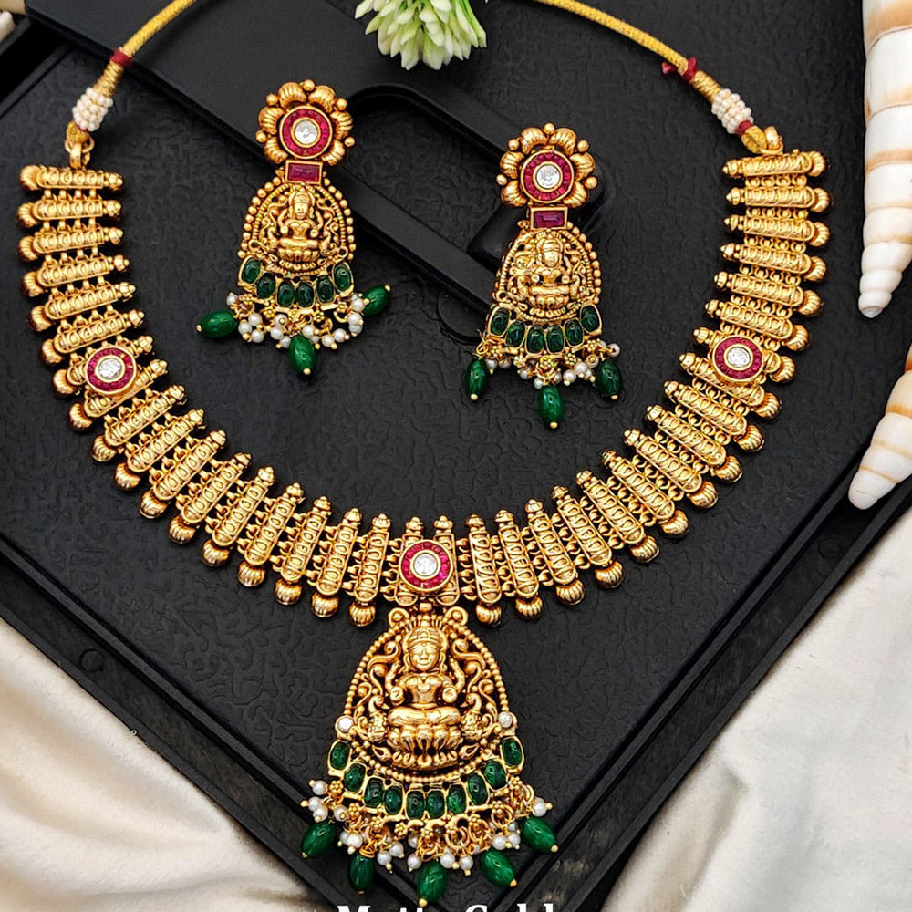 Everlasting Quality Jewels Traditional Pota Stone And Pearl Temple Necklace Set