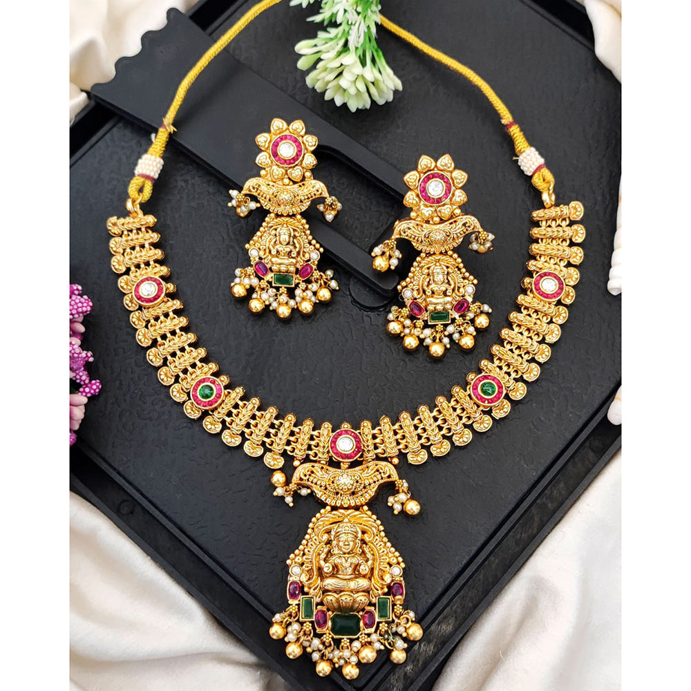 Everlasting Quality Jewels Traditional Pota Stone And Pearl Temple Necklace Set