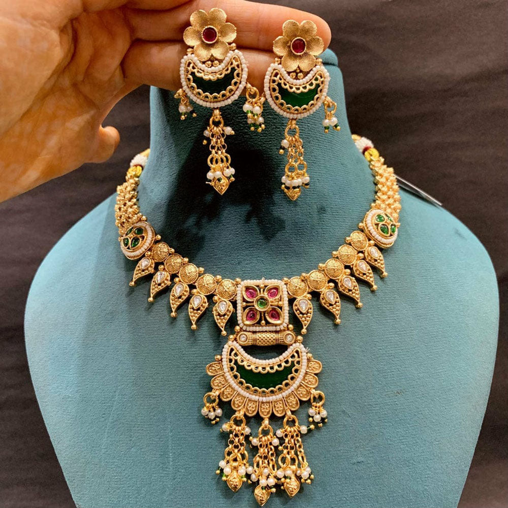 Everlasting Quality Jewels Designer Pota Stone And Pearl Necklace Set