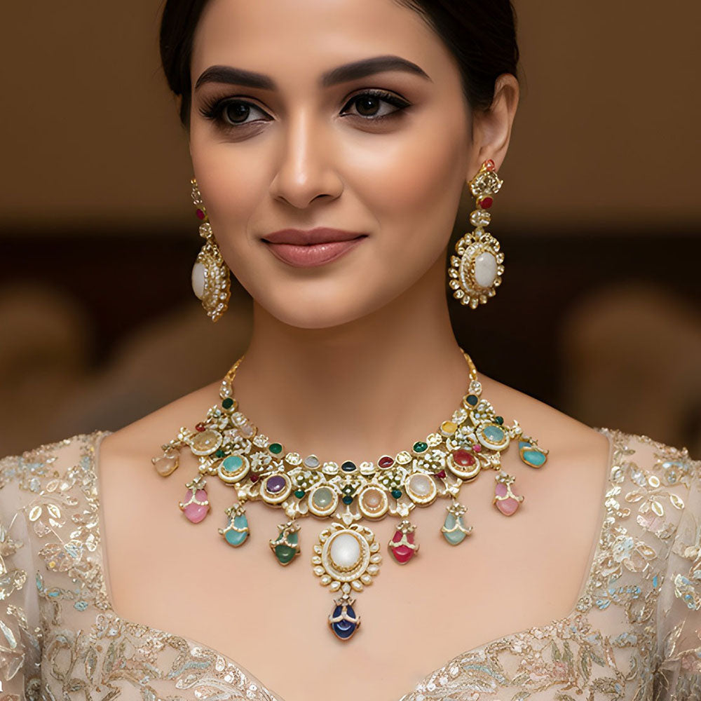 Everlasting Quality Jewels Grand Multi-Stone Pota Stone Necklace Set