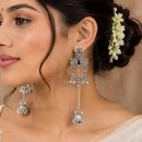 Everlasting Quality Jewels Lightweight Oxidised Pota Stone Jhumki Earrings