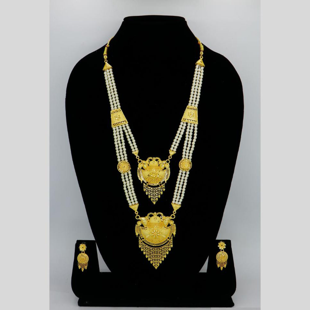 Mahavir Dye Gold Pearl Long Necklace Set