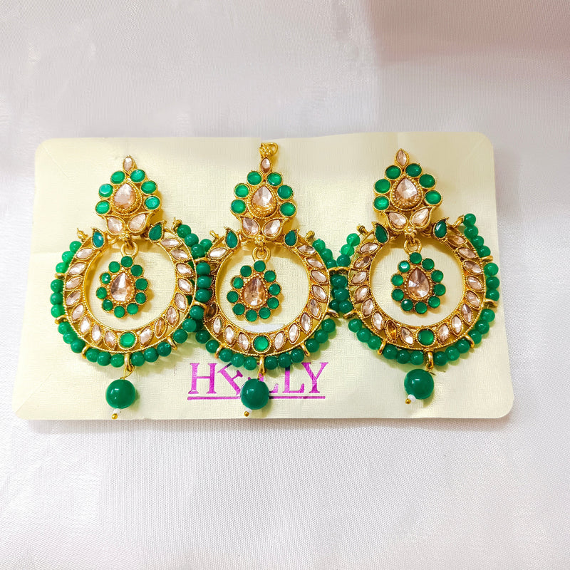 Darshana Jewels Gold Plated Dangler Earrings With Maangtikka