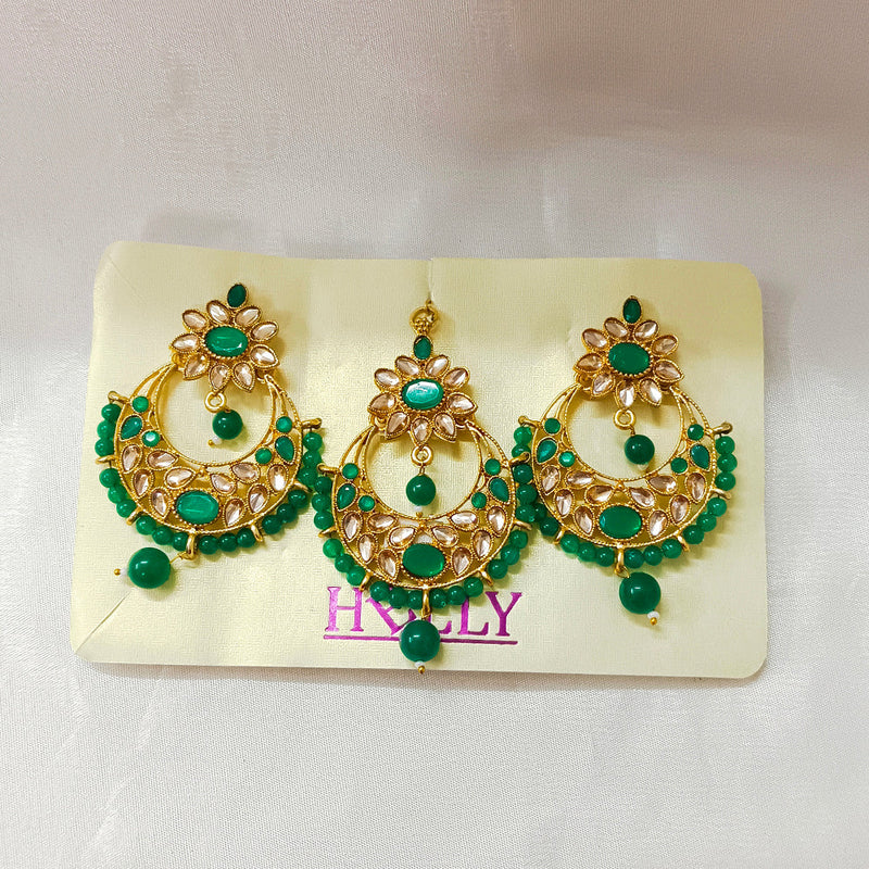 Darshana Jewels Gold Plated Dangler Earrings With Maangtikka