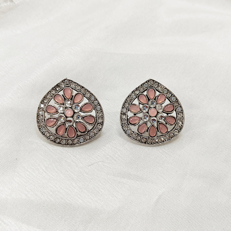 Darshana Jewels  Silver Plated Crystal Stone Stud Earrings