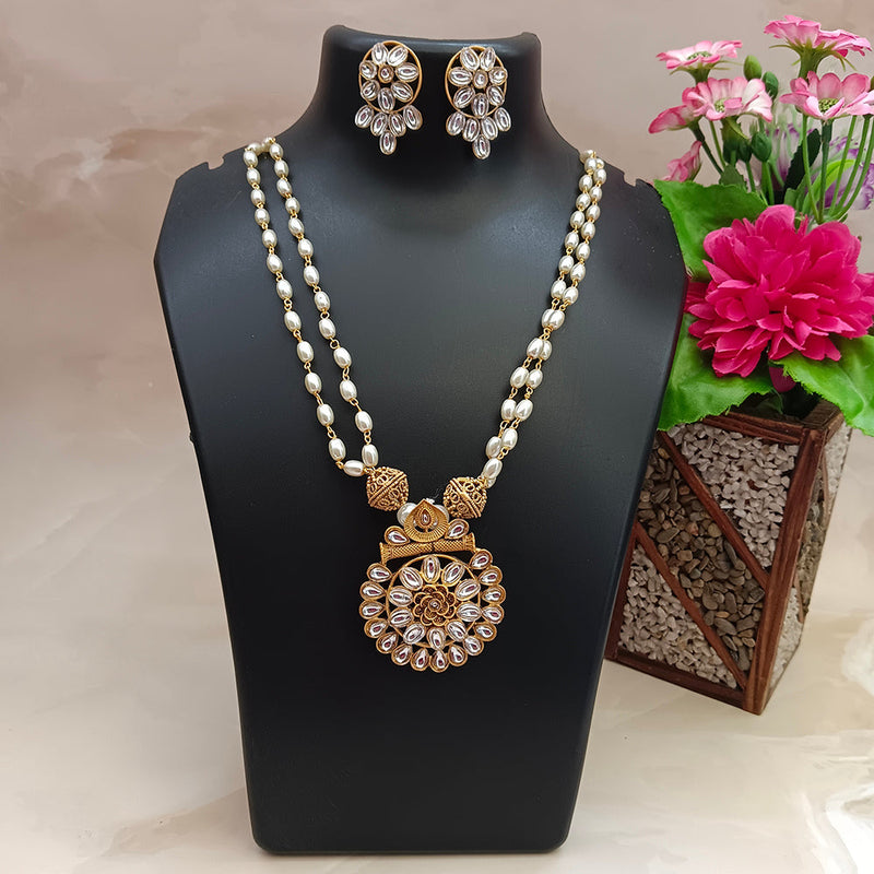 Darshana Jewels Gold Plated Kundan Pearl Long Necklace Set