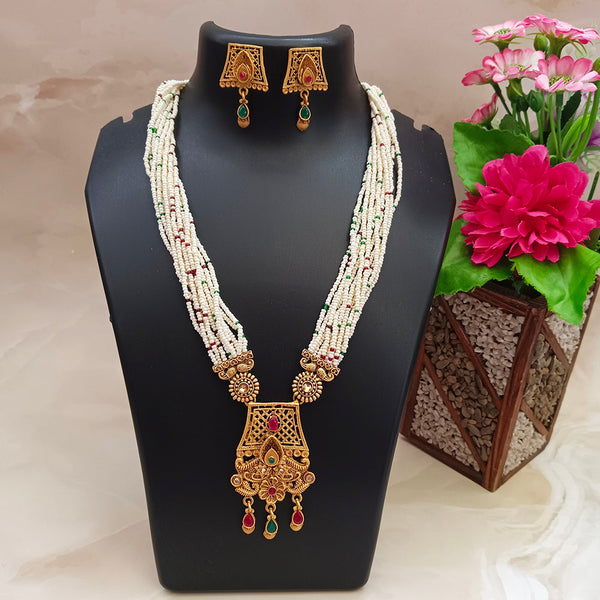 Darshana Jewels Gold Plated Pota And Pearl Long Necklace Set