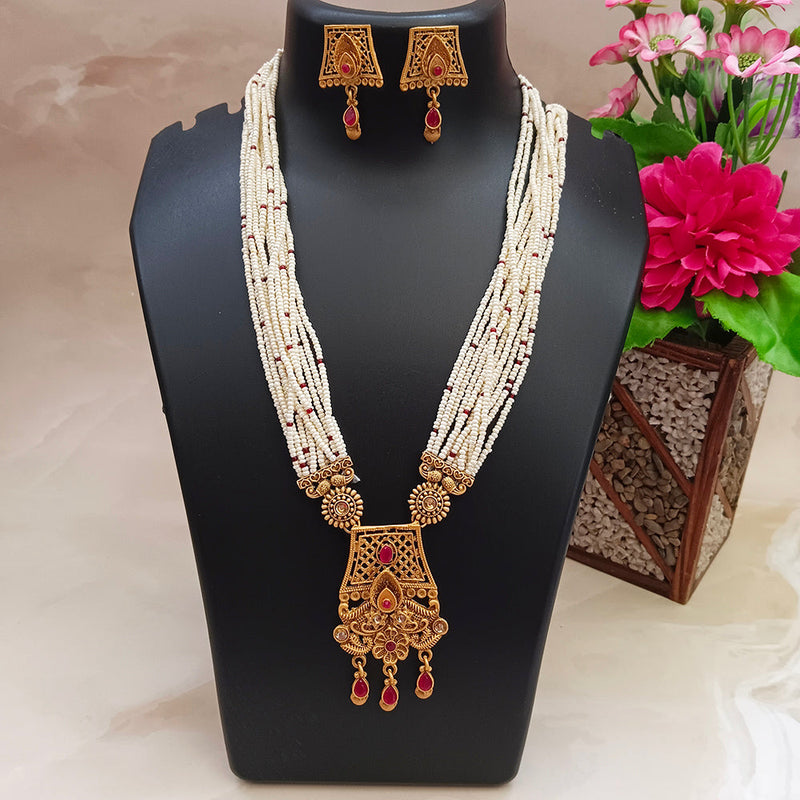 Darshana Jewels Gold Plated Pota And Pearl Long Necklace Set