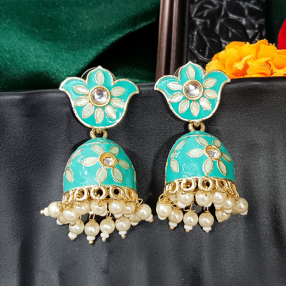 Darshana Jewels Gold Plated Mennakari Jhumki Earrings