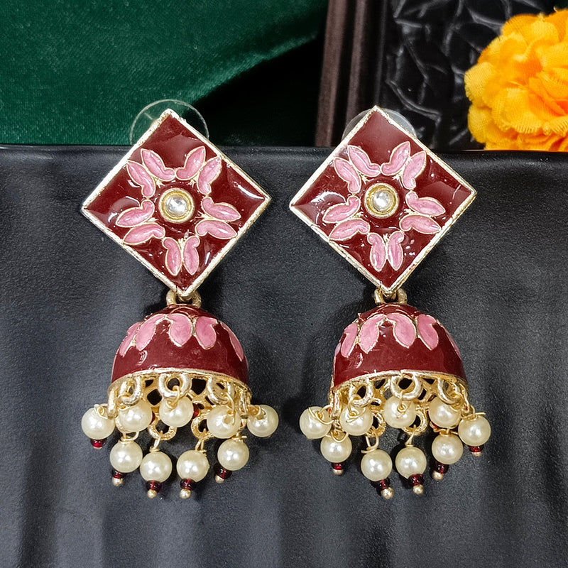 Darshana Jewels Gold Plated Mennakari Jhumki Earrings