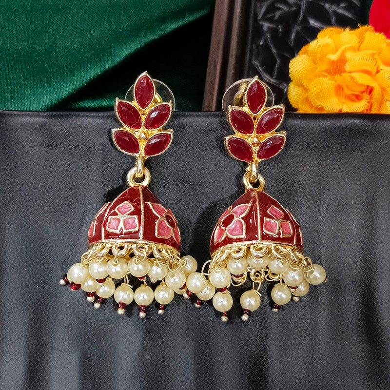 Darshana Jewels Gold Plated Mennakari Jhumki Earrings