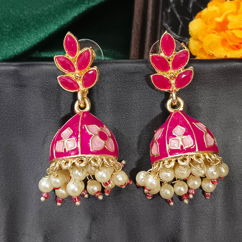 Darshana Jewels Gold Plated Mennakari Jhumki Earrings