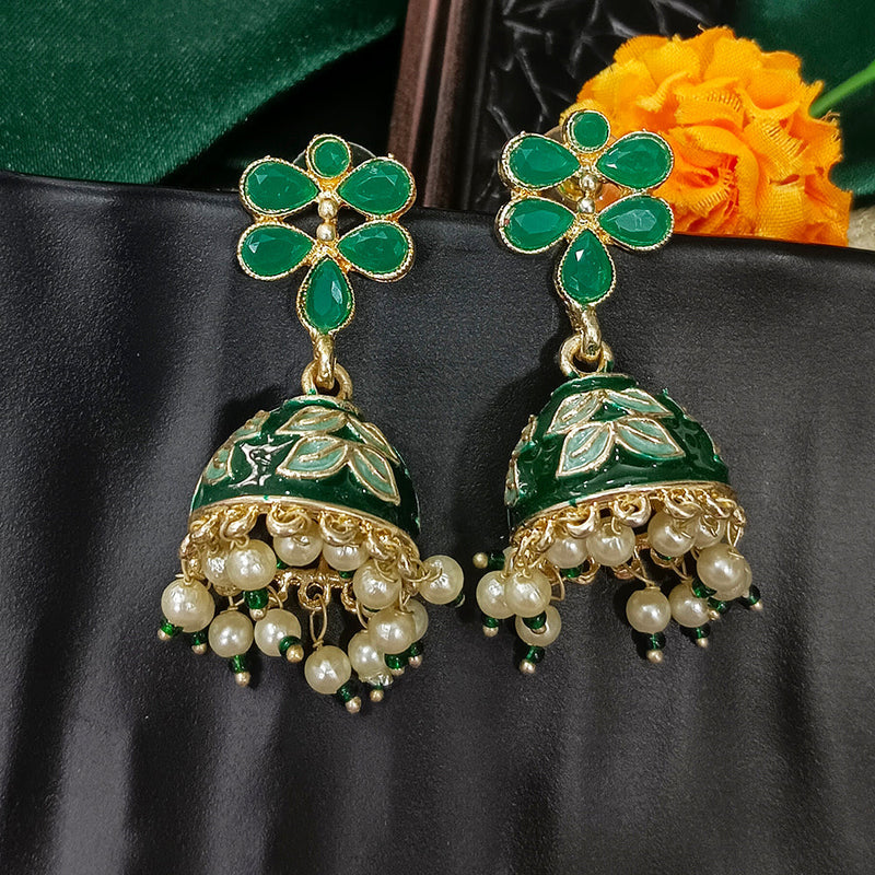 Darshana Jewels Gold Plated Mennakari Jhumki Earrings