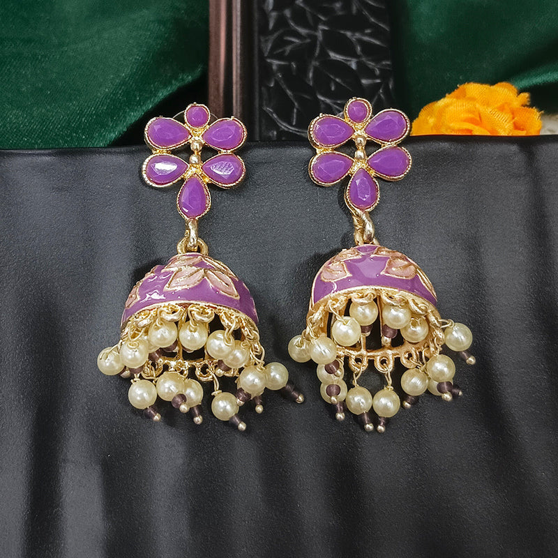 Darshana Jewels Gold Plated Mennakari Jhumki Earrings