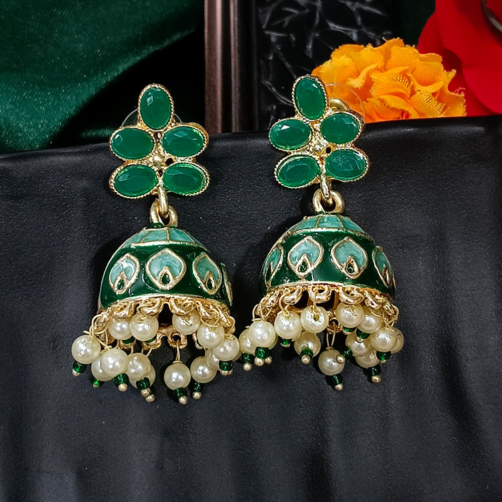 Darshana Jewels Gold Plated Mennakari Jhumki Earrings