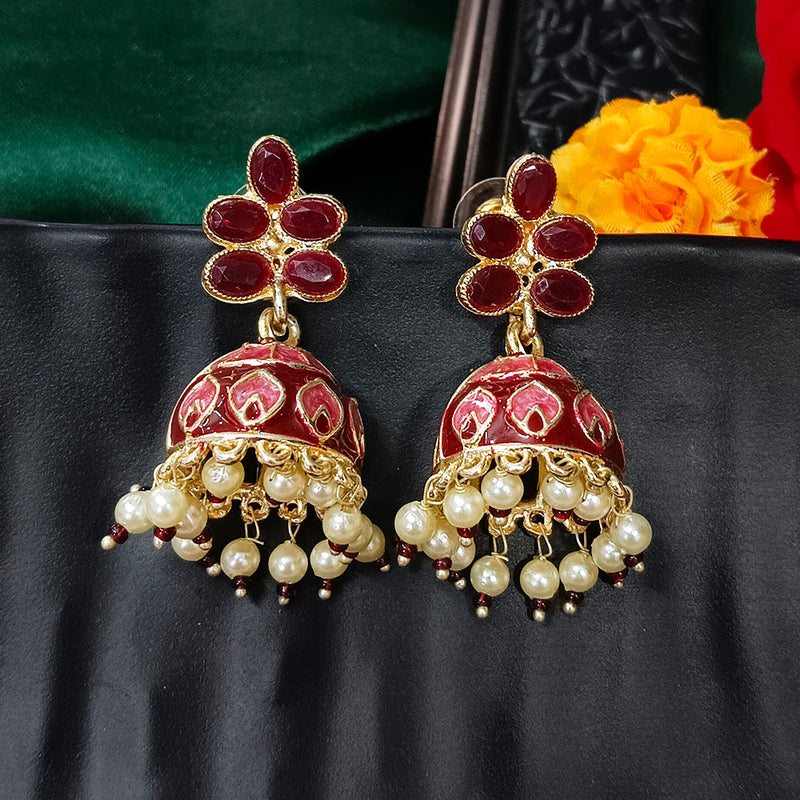 Darshana Jewels Gold Plated Mennakari Jhumki Earrings