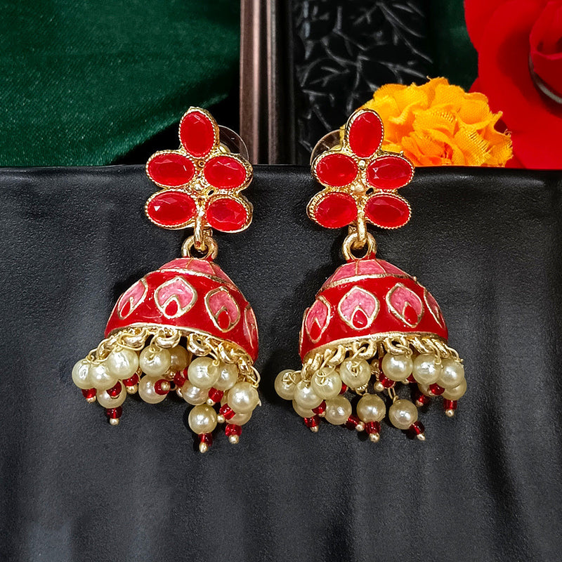 Darshana Jewels Gold Plated Mennakari Jhumki Earrings