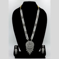 Mahavir Oxidised Plated Pearls Long Necklace Set