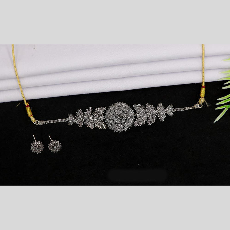 Mahavir Oxidised Plated Choker Necklace Set