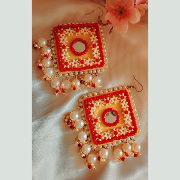 Sanshray Handmade Mirror And Pearl Dangler Earrings