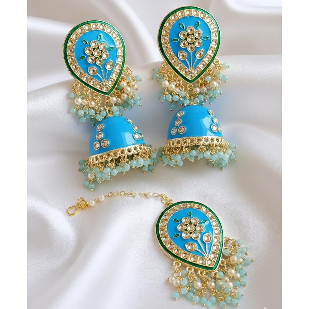 Sanshray Traditional Pearl Meenakari Jhumki Earrings With Maangtikka