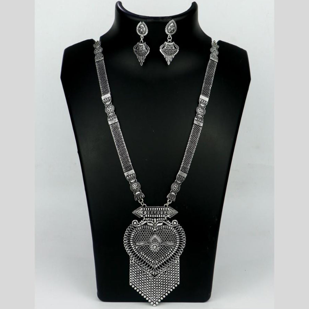 Mahavir Oxidised Plated Long Necklace Set