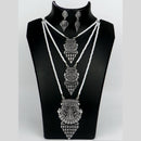 Mahavir Oxidised Plated Long Pearls Necklace Set