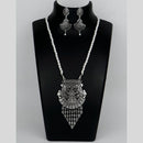 Mahavir Oxidised Plated Long Pearls Necklace Set