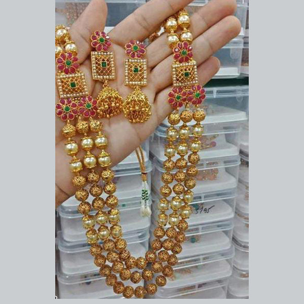 Bhavi Jewels Gold Plated Pota Stone Long Necklace Set Necklace Set