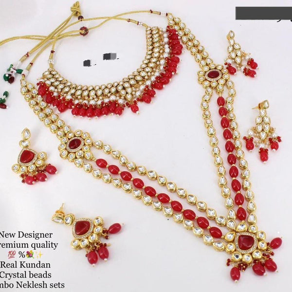 Lalita Creation Gold Plated Kundan Stone Double Necklace Combo Set