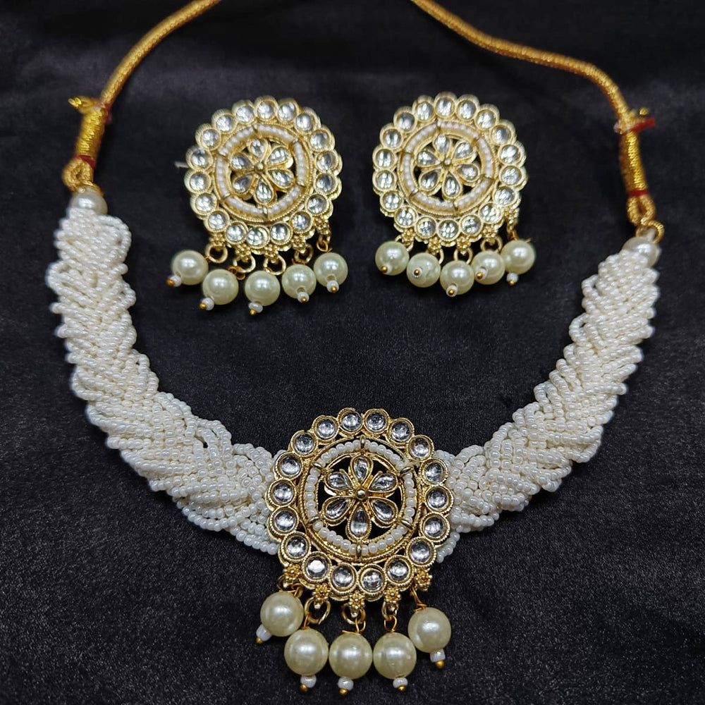 Lalita Creation Gold Plated Kundan And Pearl Choker Necklace Set