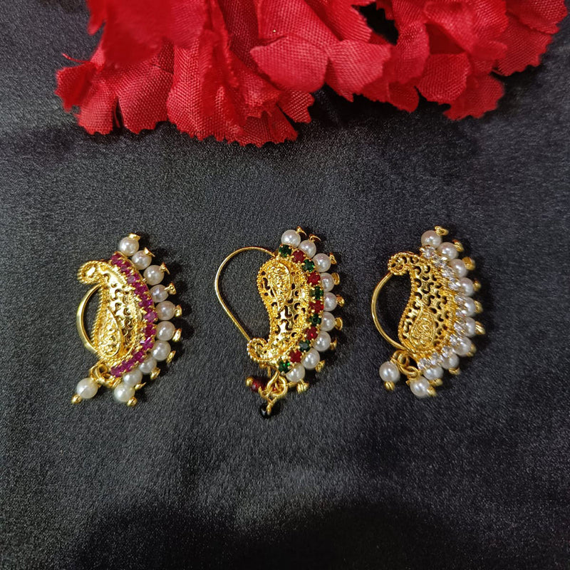 Lalita Creation Gold Plated Austrian Stone Nath Combo Set