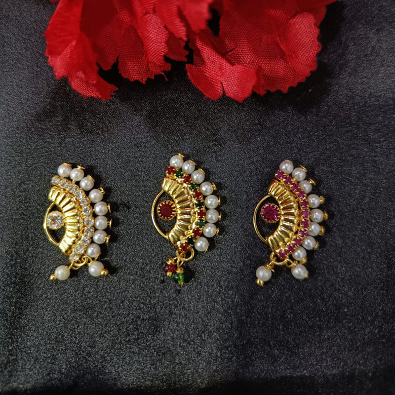 Lalita Creation Gold Plated Austrian Stone Nath Combo Set