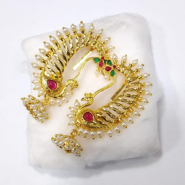 Lalita Creation Gold Plated Pota Stone And Pearl Ear Cuff Jhumki Earrings