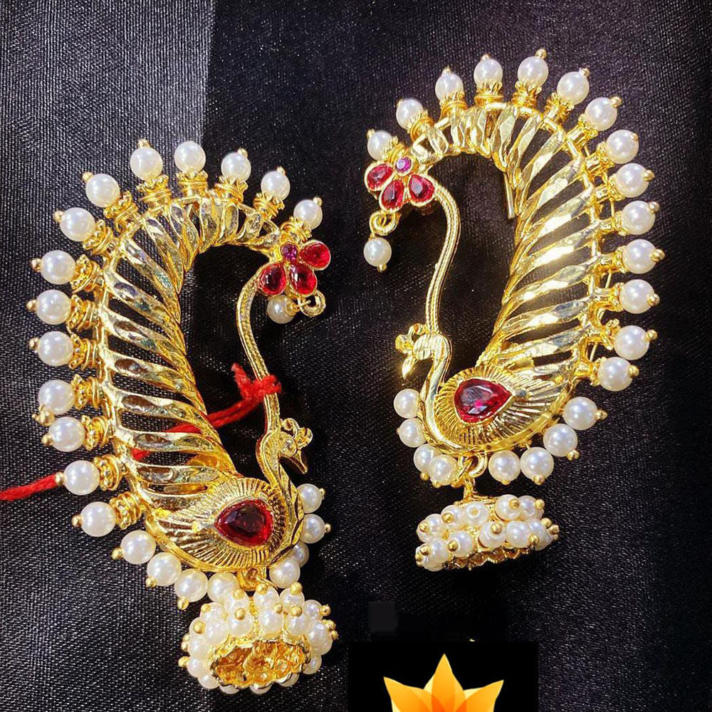 Lalita Creation Gold Plated Pota Stone And Pearl Ear Cuff Jhumki Earrings