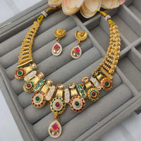 Lalita Creation Gold Plated Pota Stone And Meenakari Necklace Set