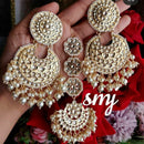 Darshana Jewels Gold Plated Kundan Stone And Beads Dangler Earrings With Maangtikka