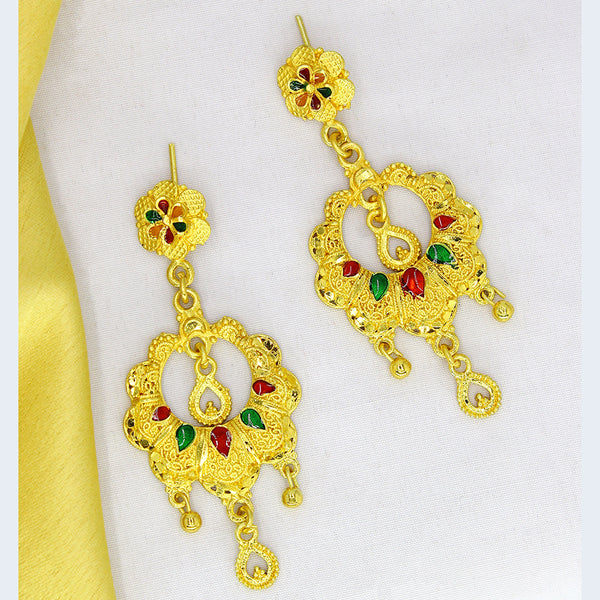 Mahavir Dye Gold Plated Meenakari Dangler Earrings
