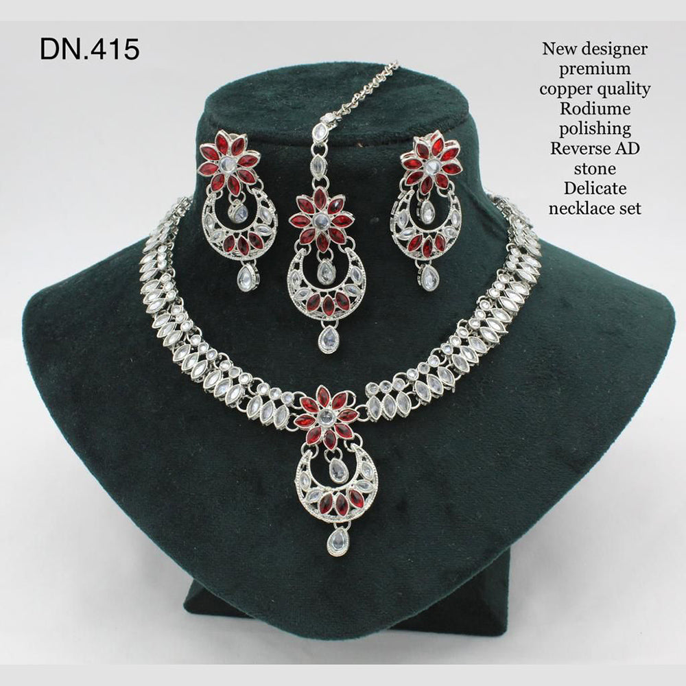 FS Collection Rodium Polish Reverse AD Stone Necklace Set