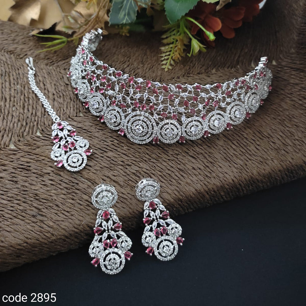 FS Collection Silver Plated AD Stone Necklace Set