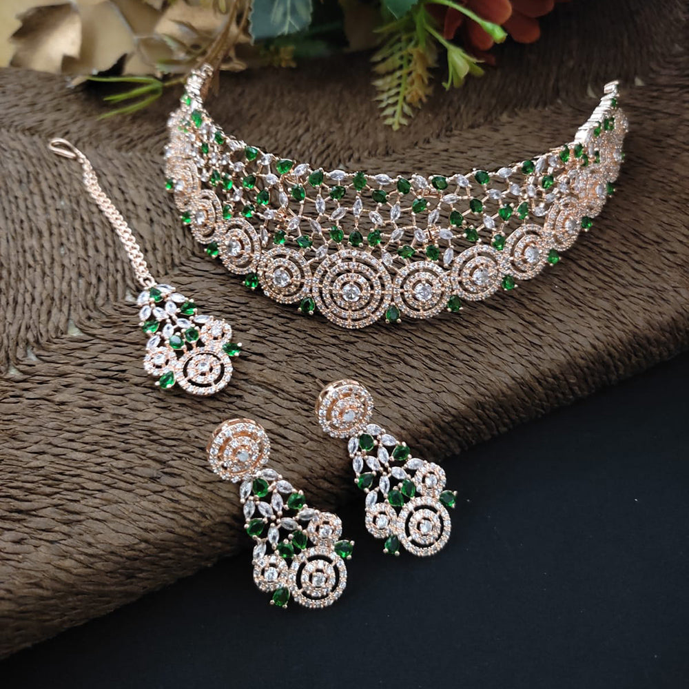 FS Collection Rose Gold Plated AD Stone Necklace Set