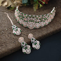 FS Collection Rose Gold Plated AD Stone Necklace Set