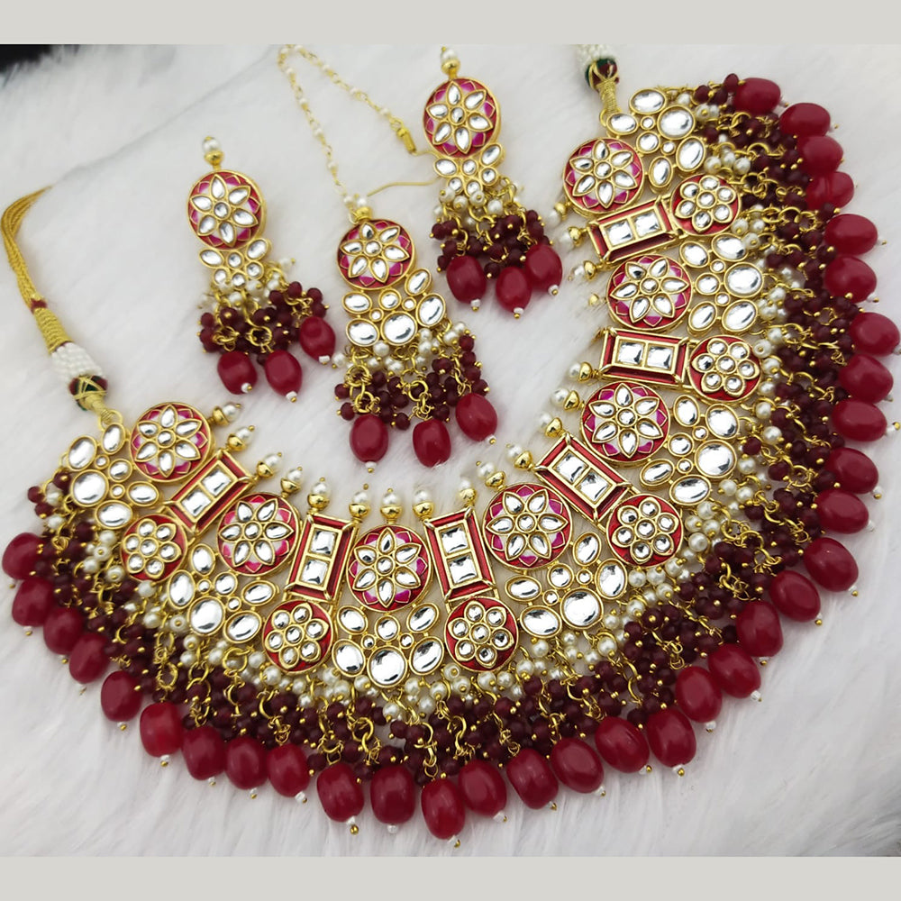 FS Collection Gold Plated Kundan Stone & Meenakari Necklace Set