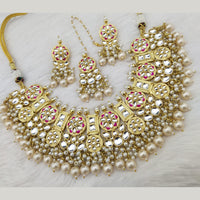 FS Collection Gold Plated Kundan Stone & Meenakari Necklace Set
