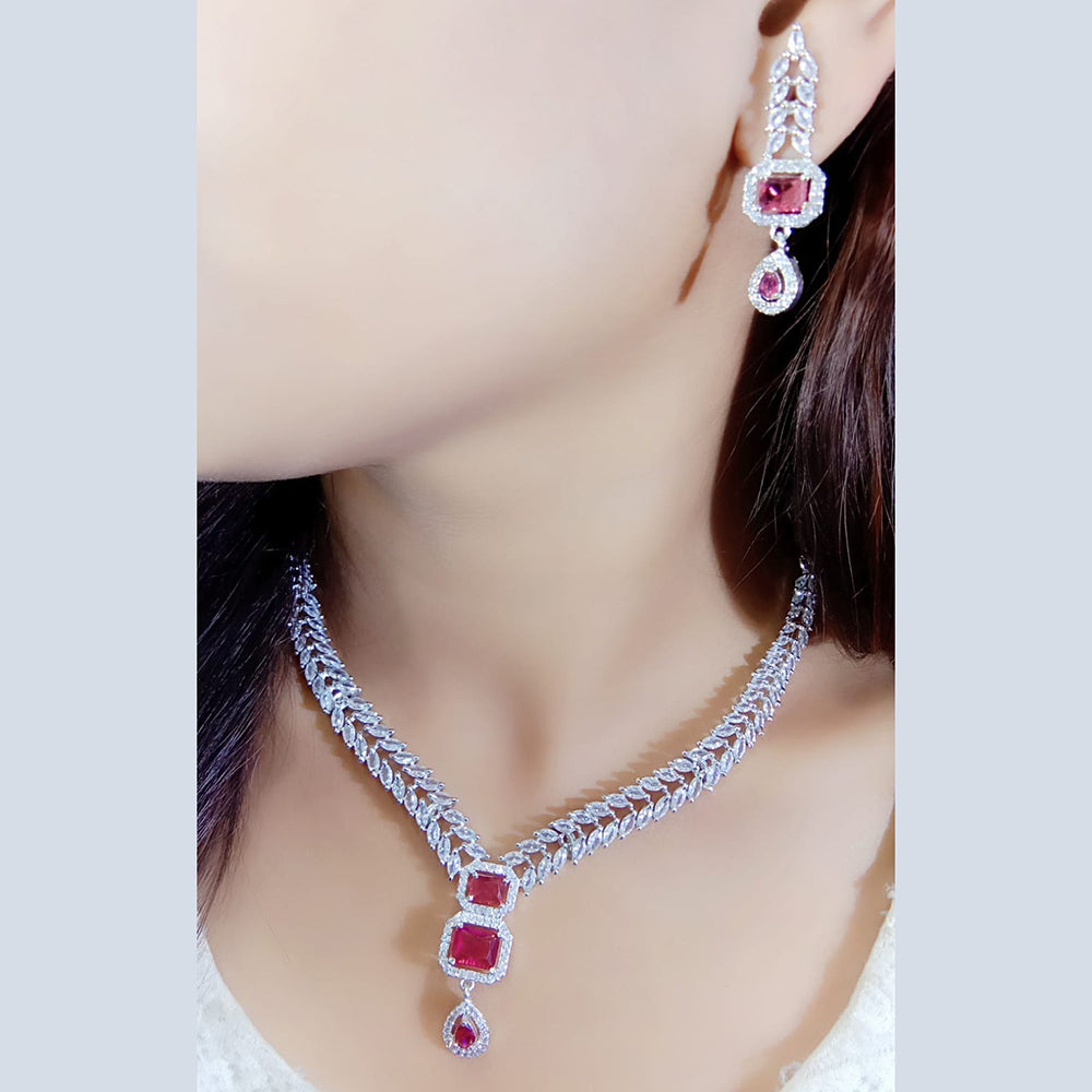 FS Collection Silver Plated AD Stone Necklace Set