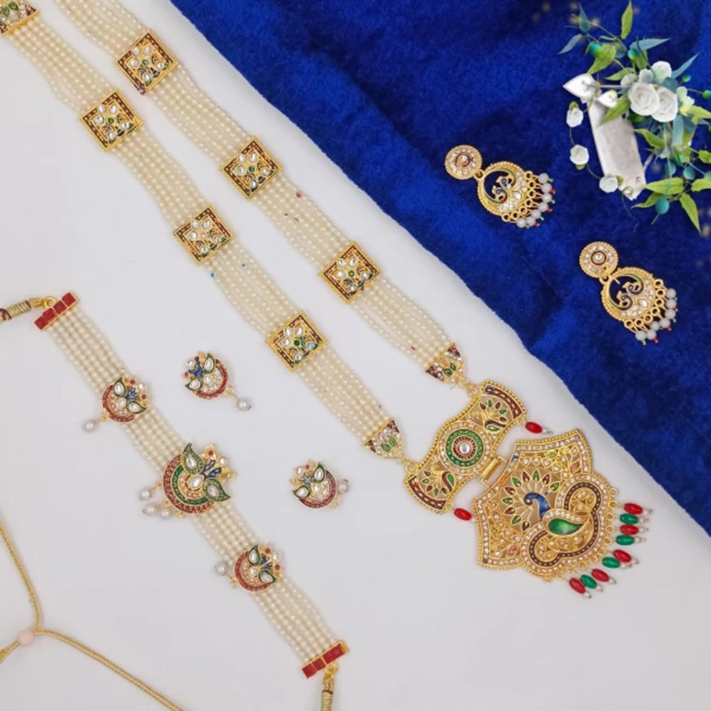 FS Collection Gold Plated Pearl Double Necklace Set