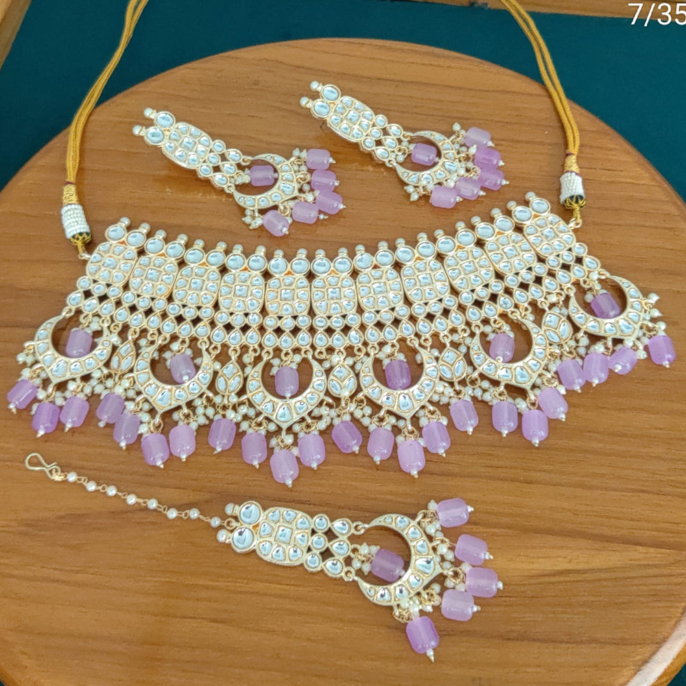 FS Collection Gold Plated Kundan Stone Necklace Set